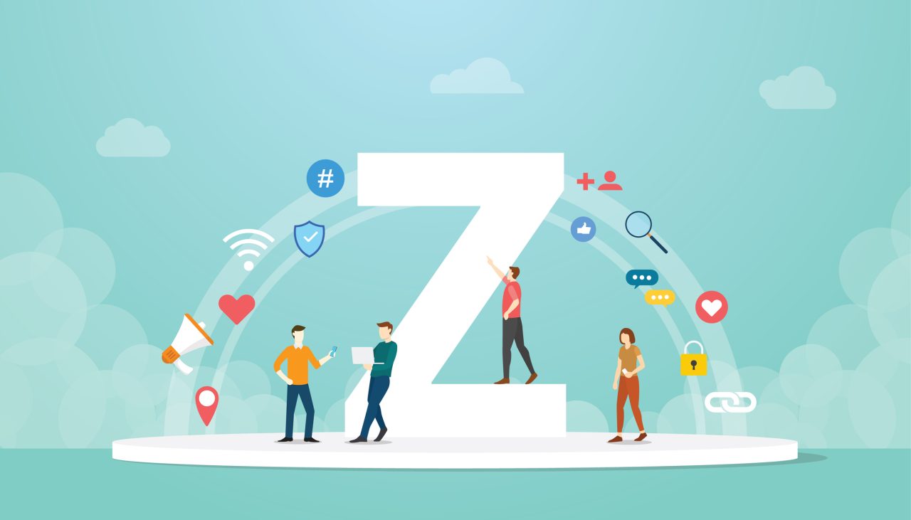 generation z concept people with team and people icons related with modern flat style vector